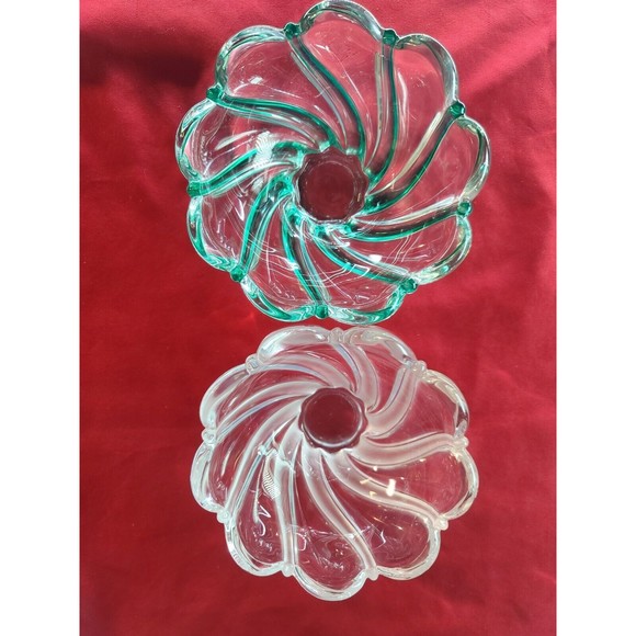 Dessert Candy Dish Nut Bowls MIKASA Crystal Green&Frosted Swirl Stripe Scalloped - Picture 1 of 12